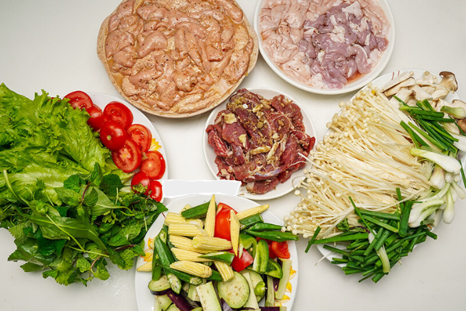 Nguyên liệu làm lẩu nướng tại nhà