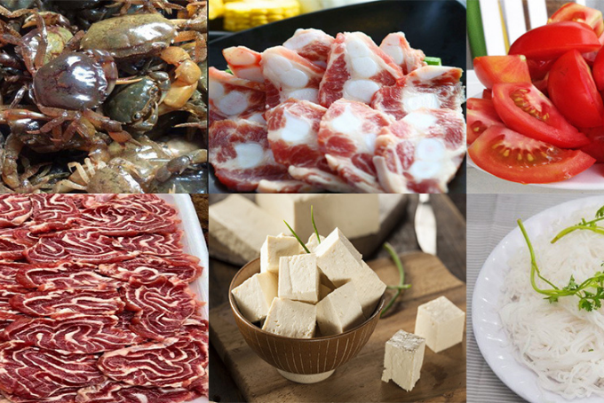 nguyên liệu nấu lẩu riêu cua bắp bò