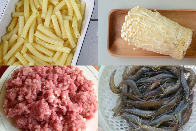 nguyên liệu làm nui nấu tôm thịt